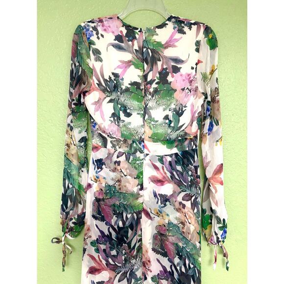 LUXXEL Floral Tropical Vacation Print V Neck Lightweight Flowy Maxi Dress Size M - Picture 4 of 11